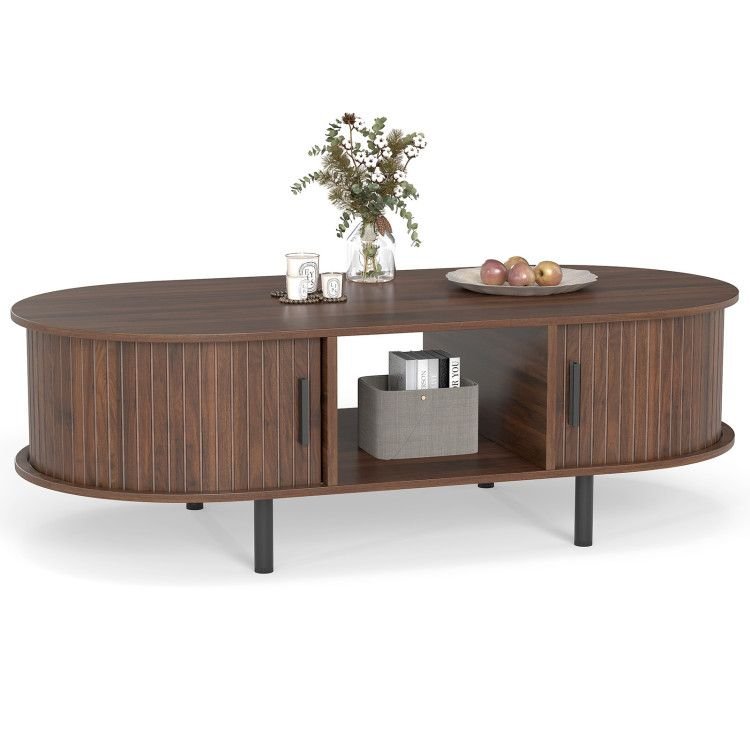 48" Mid Century Center Cocktail Table with Sliding Doors by Yeah Depot - Comfortable Living Decor