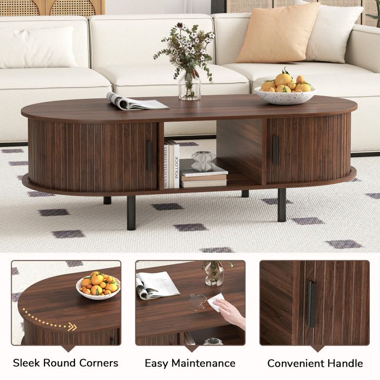 48" Mid Century Center Cocktail Table with Sliding Doors by Yeah Depot - Comfortable Living Decor