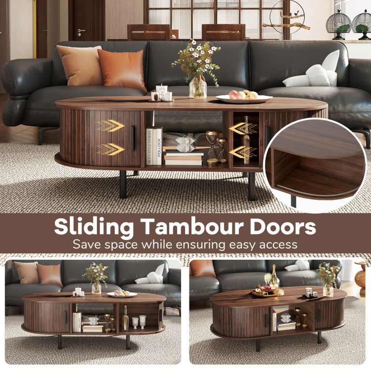 48" Mid Century Center Cocktail Table with Sliding Doors by Yeah Depot - Comfortable Living Decor