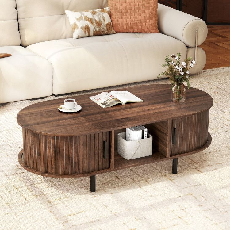 48" Mid Century Center Cocktail Table with Sliding Doors by Yeah Depot - Comfortable Living Decor