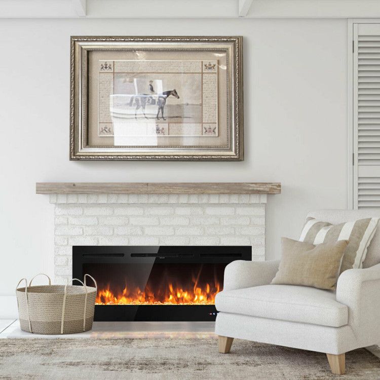 50 Inch Recessed Electric Insert Wall Mounted Fireplace with Adjustable Brightness - Comfortable Living Decor