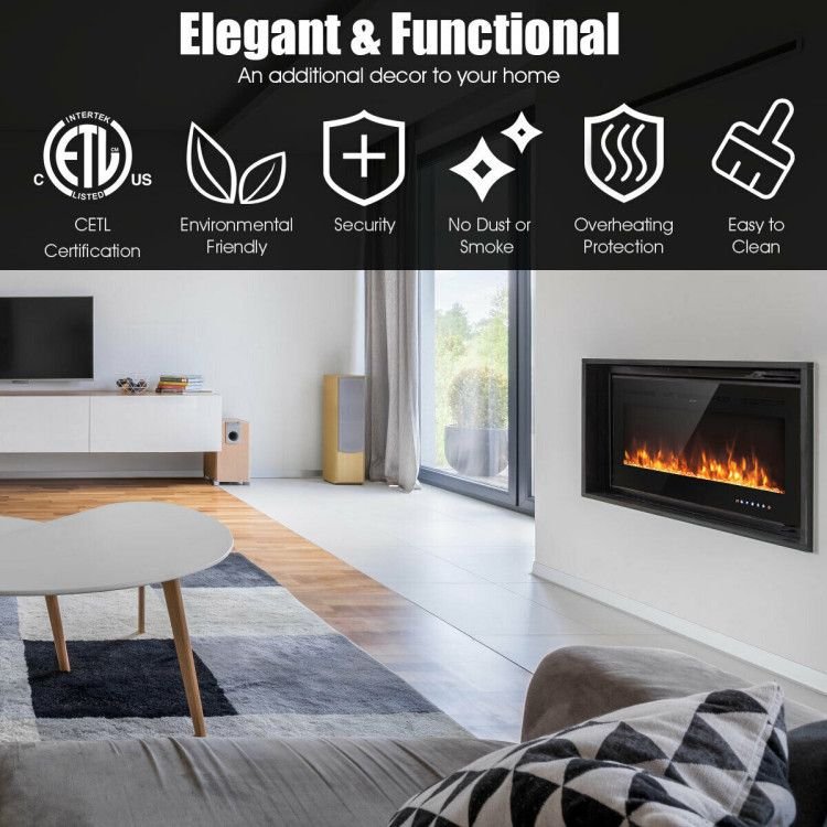 50 Inch Recessed Electric Insert Wall Mounted Fireplace with Adjustable Brightness - Comfortable Living Decor