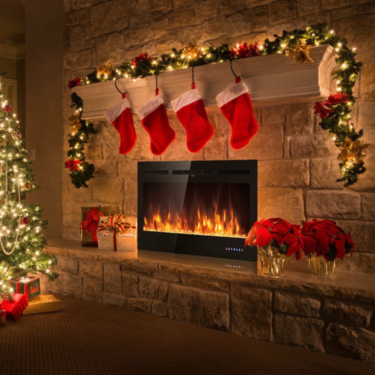 50 Inch Recessed Electric Insert Wall Mounted Fireplace with Adjustable Brightness - Comfortable Living Decor