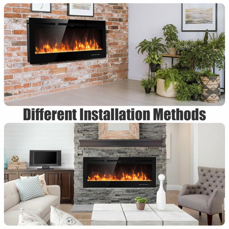 50 Inch Recessed Electric Insert Wall Mounted Fireplace with Adjustable Brightness - Comfortable Living Decor