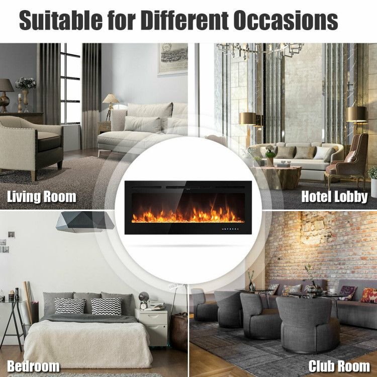 50 Inch Recessed Electric Insert Wall Mounted Fireplace with Adjustable Brightness - Comfortable Living Decor