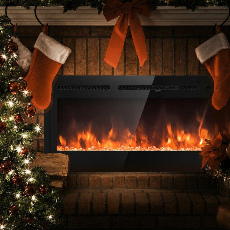 50 Inch Recessed Electric Insert Wall Mounted Fireplace with Adjustable Brightness - Comfortable Living Decor