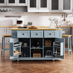 53 inch Large Kitchen Island with Drop Leaf,Power Outlet,Door Internal Storage Rack,Rolling Kitchen Cart on 5 Wheels with 5 Open Side Racks for Kitchen,Dining Room(Not include bar stools) - Comfortable Living Decor