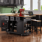 53 inch Large Kitchen Island with Drop Leaf,Power Outlet,Door Internal Storage Rack,Rolling Kitchen Cart on 5 Wheels with 5 Open Side Racks for Kitchen,Dining Room(Not include bar stools) - Comfortable Living Decor