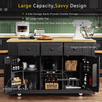 53 inch Large Kitchen Island with Drop Leaf,Power Outlet,Door Internal Storage Rack,Rolling Kitchen Cart on 5 Wheels with 5 Open Side Racks for Kitchen,Dining Room(Not include bar stools) - Comfortable Living Decor
