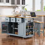 53 inch Large Kitchen Island with Drop Leaf,Power Outlet,Door Internal Storage Rack,Rolling Kitchen Cart on 5 Wheels with 5 Open Side Racks for Kitchen,Dining Room(Not include bar stools) - Comfortable Living Decor