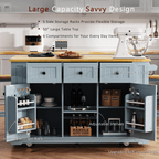 53 inch Large Kitchen Island with Drop Leaf,Power Outlet,Door Internal Storage Rack,Rolling Kitchen Cart on 5 Wheels with 5 Open Side Racks for Kitchen,Dining Room(Not include bar stools) - Comfortable Living Decor