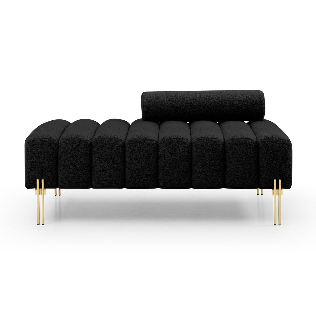 53.2" Width Modern End of Bed Bench Sherpa Fabric Upholstered 2 Seater Sofa Couch Entryway Ottoman Bench Fuzzy Sofa Stool Footrest Window Bench with Gold Metal Legs for Bedroom Living Room,Black - Comfortable Living Decor