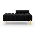 53.2" Width Modern End of Bed Bench Sherpa Fabric Upholstered 2 Seater Sofa Couch Entryway Ottoman Bench Fuzzy Sofa Stool Footrest Window Bench with Gold Metal Legs for Bedroom Living Room,Black - Comfortable Living Decor