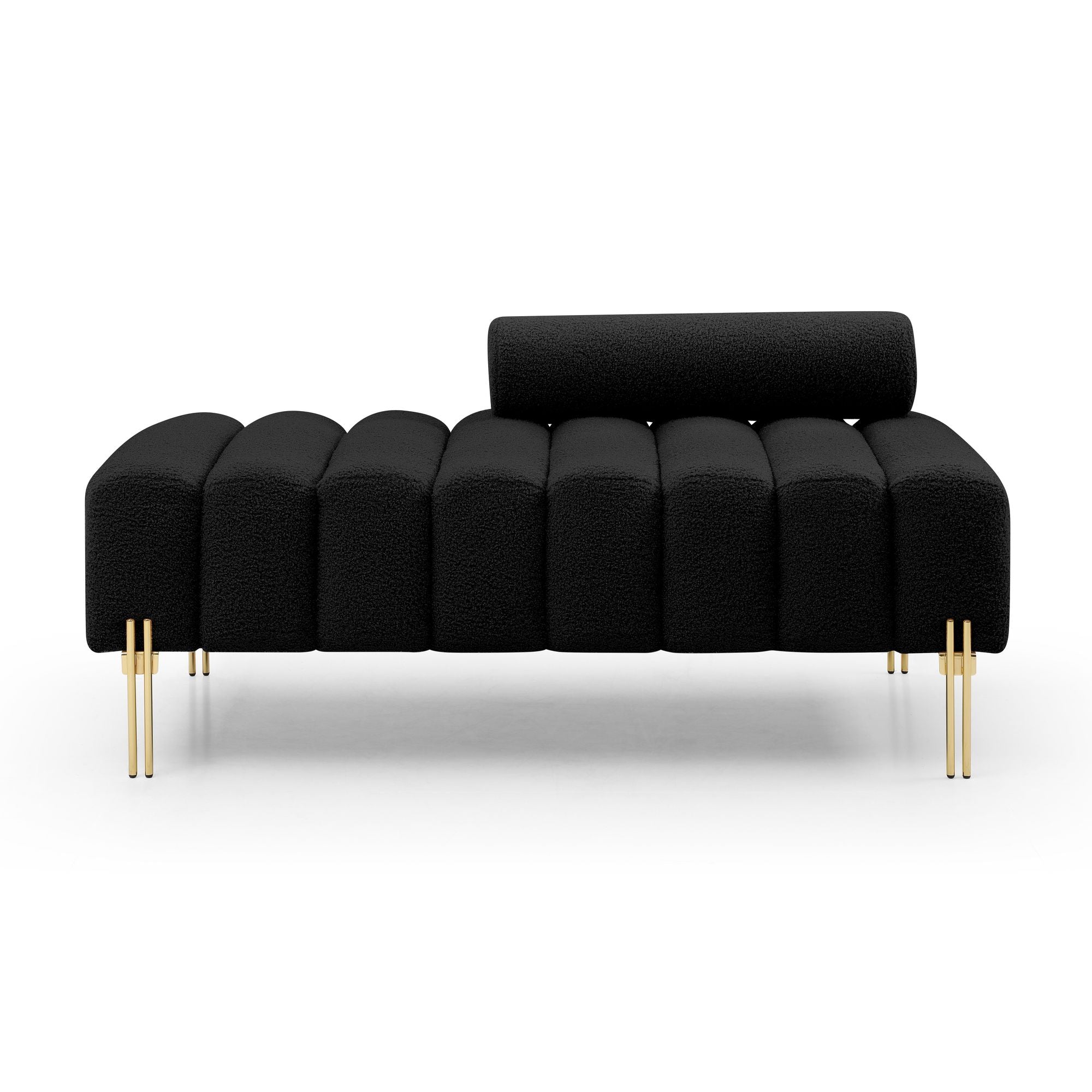 53.2" Width Modern End of Bed Bench Sherpa Fabric Upholstered 2 Seater Sofa Couch Entryway Ottoman Bench Fuzzy Sofa Stool Footrest Window Bench with Gold Metal Legs for Bedroom Living Room,Black - Comfortable Living Decor