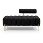 53.2" Width Modern End of Bed Bench Sherpa Fabric Upholstered 2 Seater Sofa Couch Entryway Ottoman Bench Fuzzy Sofa Stool Footrest Window Bench with Gold Metal Legs for Bedroom Living Room,Black - Comfortable Living Decor