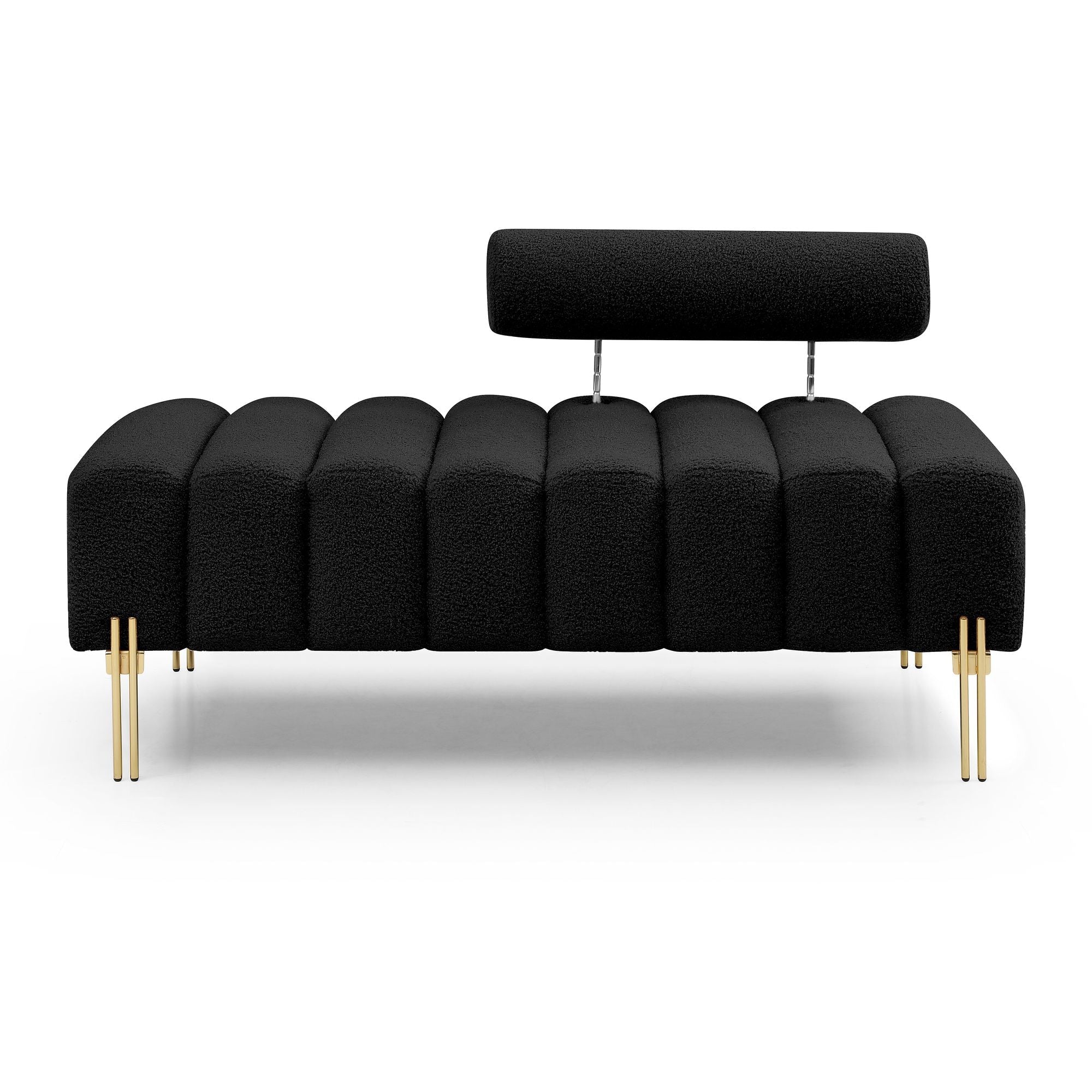 53.2" Width Modern End of Bed Bench Sherpa Fabric Upholstered 2 Seater Sofa Couch Entryway Ottoman Bench Fuzzy Sofa Stool Footrest Window Bench with Gold Metal Legs for Bedroom Living Room,Black - Comfortable Living Decor