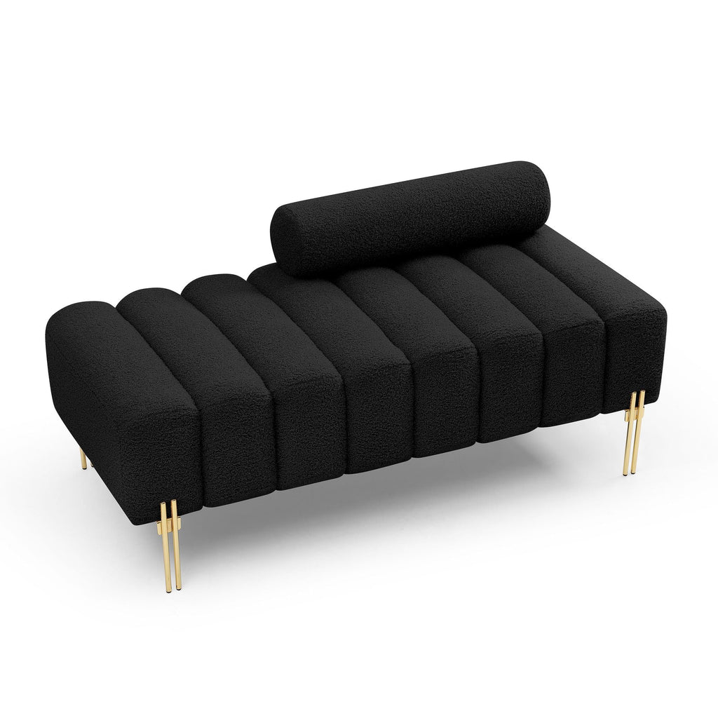 53.2" Width Modern End of Bed Bench Sherpa Fabric Upholstered 2 Seater Sofa Couch Entryway Ottoman Bench Fuzzy Sofa Stool Footrest Window Bench with Gold Metal Legs for Bedroom Living Room,Black - Comfortable Living Decor