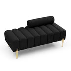 53.2" Width Modern End of Bed Bench Sherpa Fabric Upholstered 2 Seater Sofa Couch Entryway Ottoman Bench Fuzzy Sofa Stool Footrest Window Bench with Gold Metal Legs for Bedroom Living Room,Black - Comfortable Living Decor