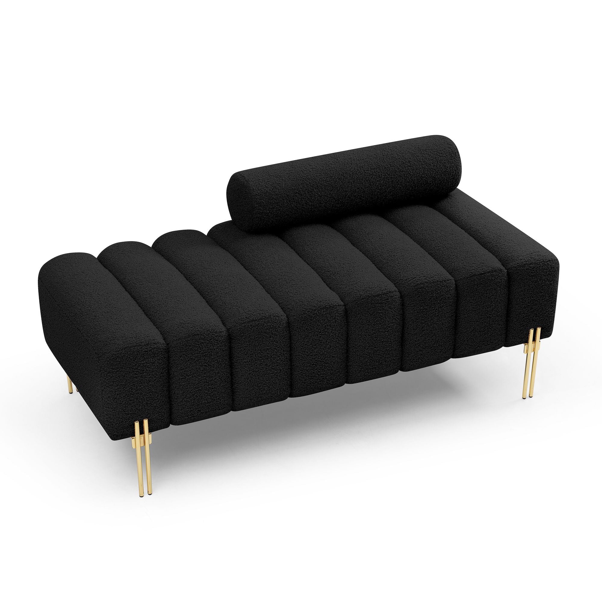 53.2" Width Modern End of Bed Bench Sherpa Fabric Upholstered 2 Seater Sofa Couch Entryway Ottoman Bench Fuzzy Sofa Stool Footrest Window Bench with Gold Metal Legs for Bedroom Living Room,Black - Comfortable Living Decor