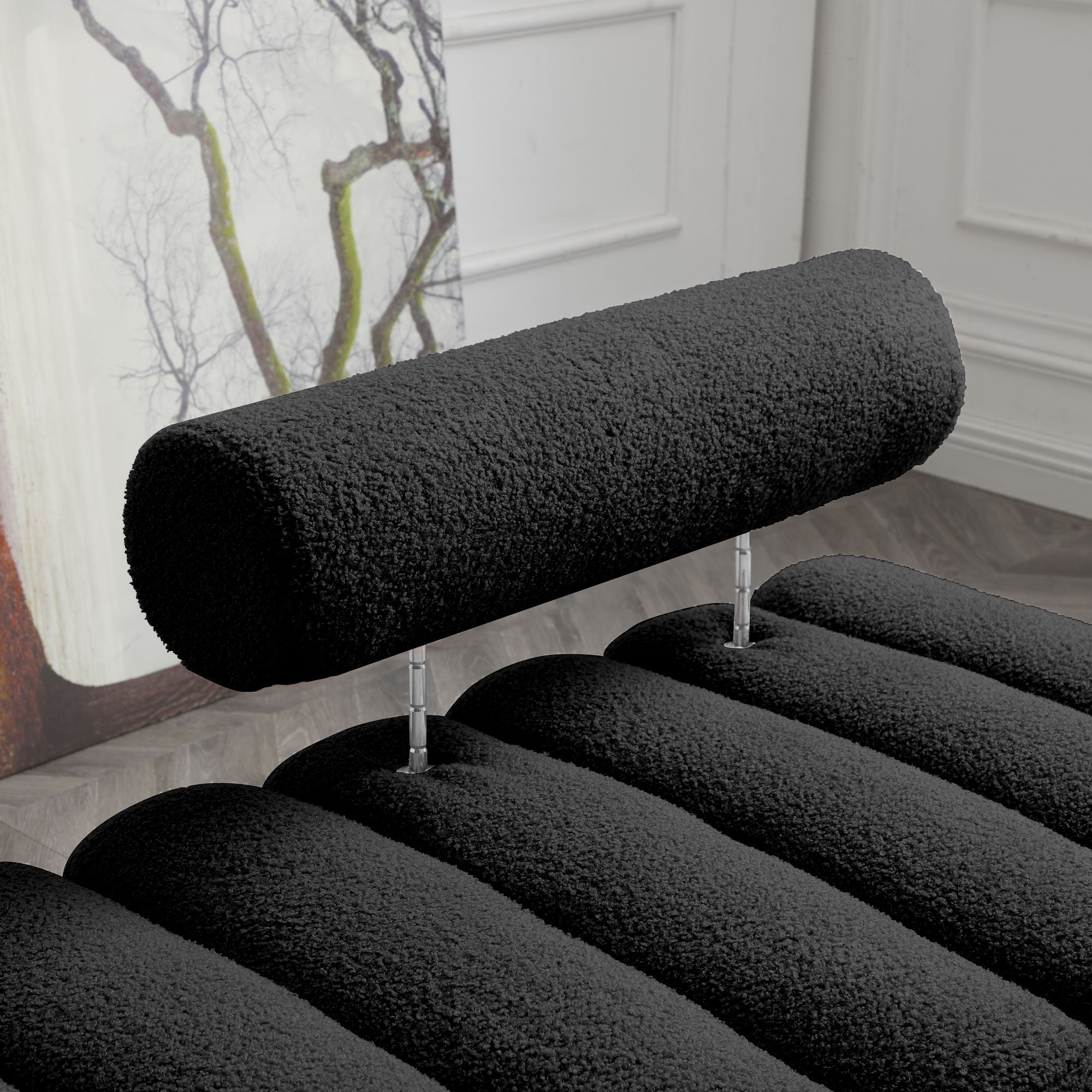 53.2" Width Modern End of Bed Bench Sherpa Fabric Upholstered 2 Seater Sofa Couch Entryway Ottoman Bench Fuzzy Sofa Stool Footrest Window Bench with Gold Metal Legs for Bedroom Living Room,Black - Comfortable Living Decor