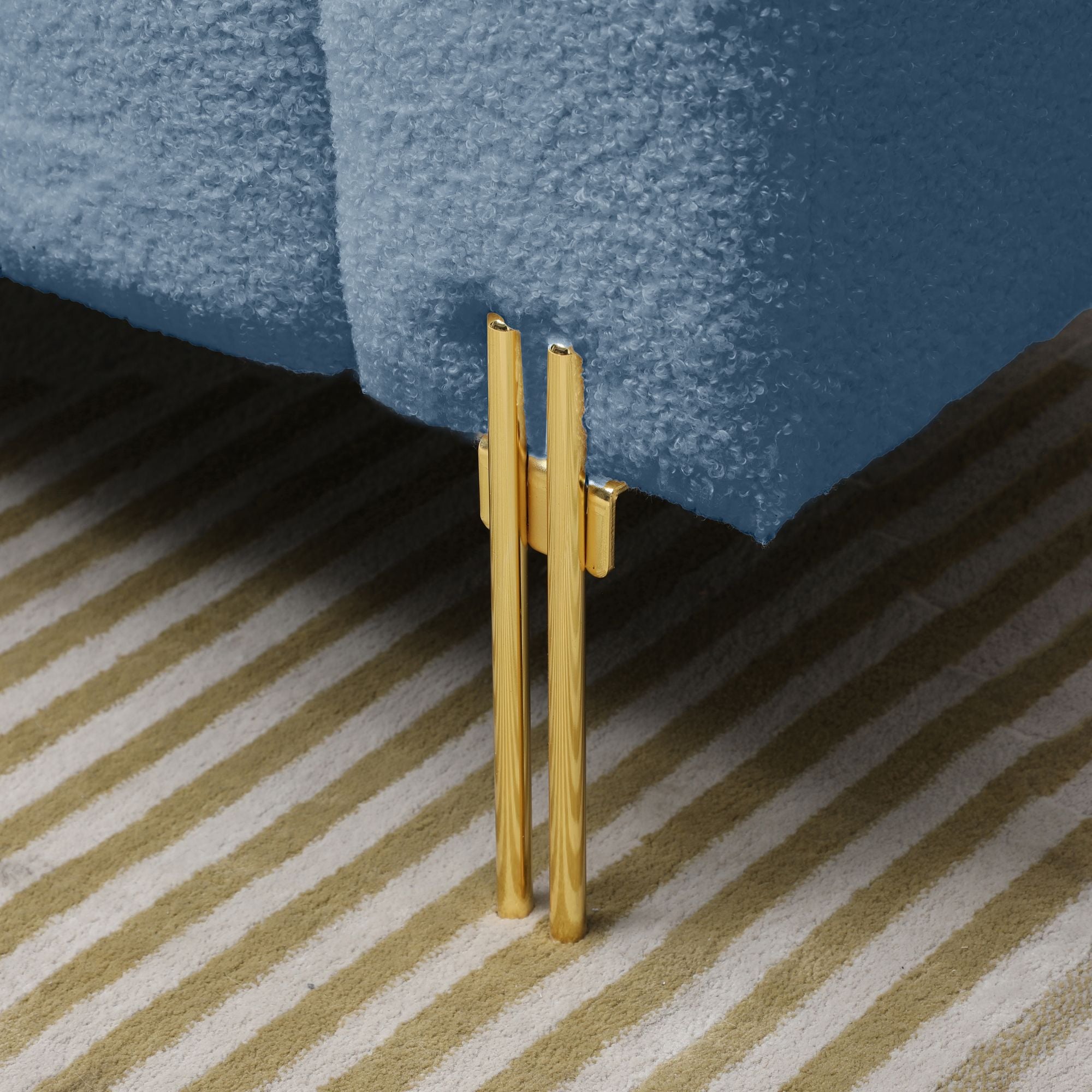 53.2"Width Modern End of Bed Bench Sherpa Fabric Upholstered 2 Seater Sofa Couch Entryway Ottoman Bench Fuzzy Sofa Stool Footrest Window Bench with Gold Metal Legs for Bedroom Living Room,Blue - Comfortable Living Decor