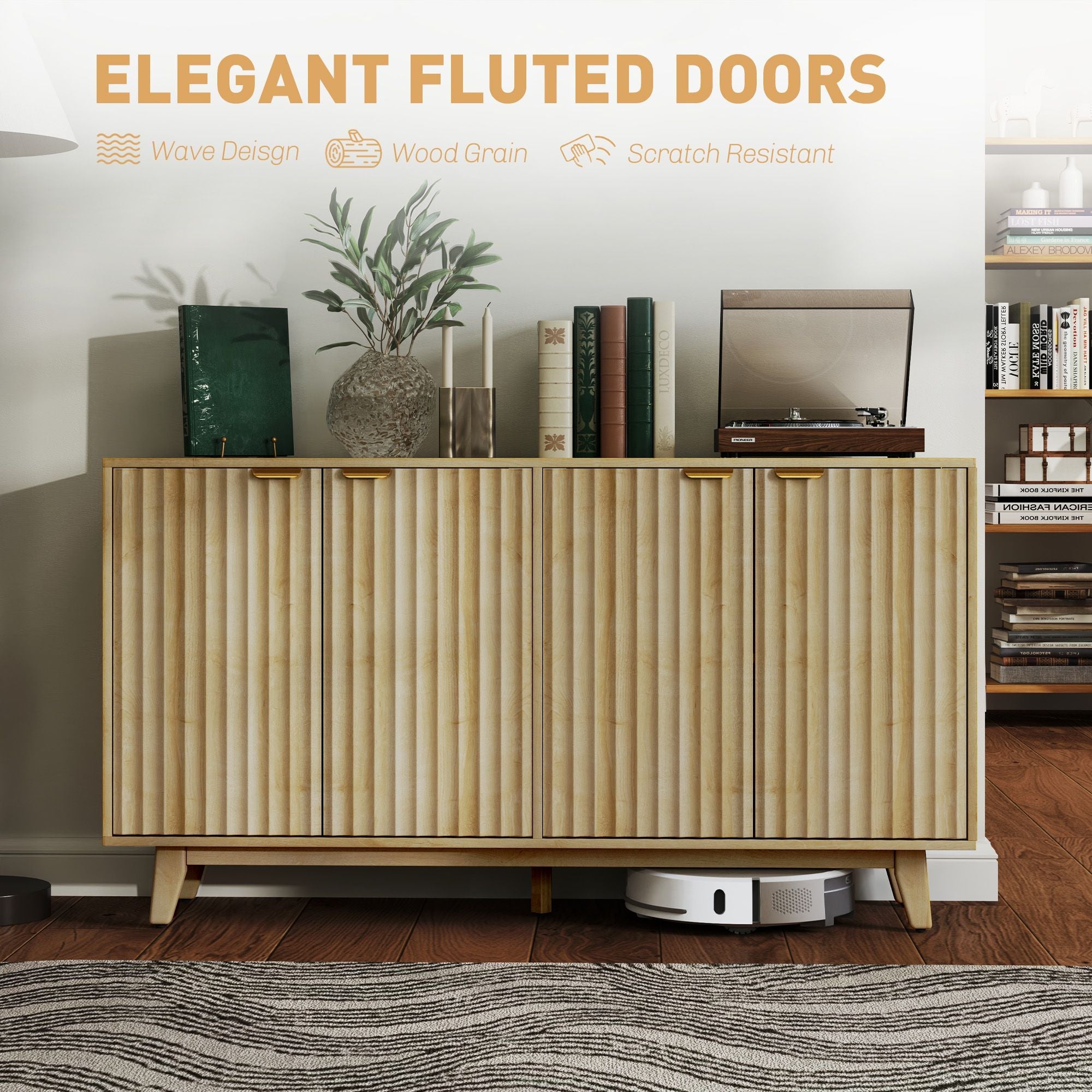 55" Fluted Sideboard Buffet Cabinet by Homcom - Comfortable Living Decor