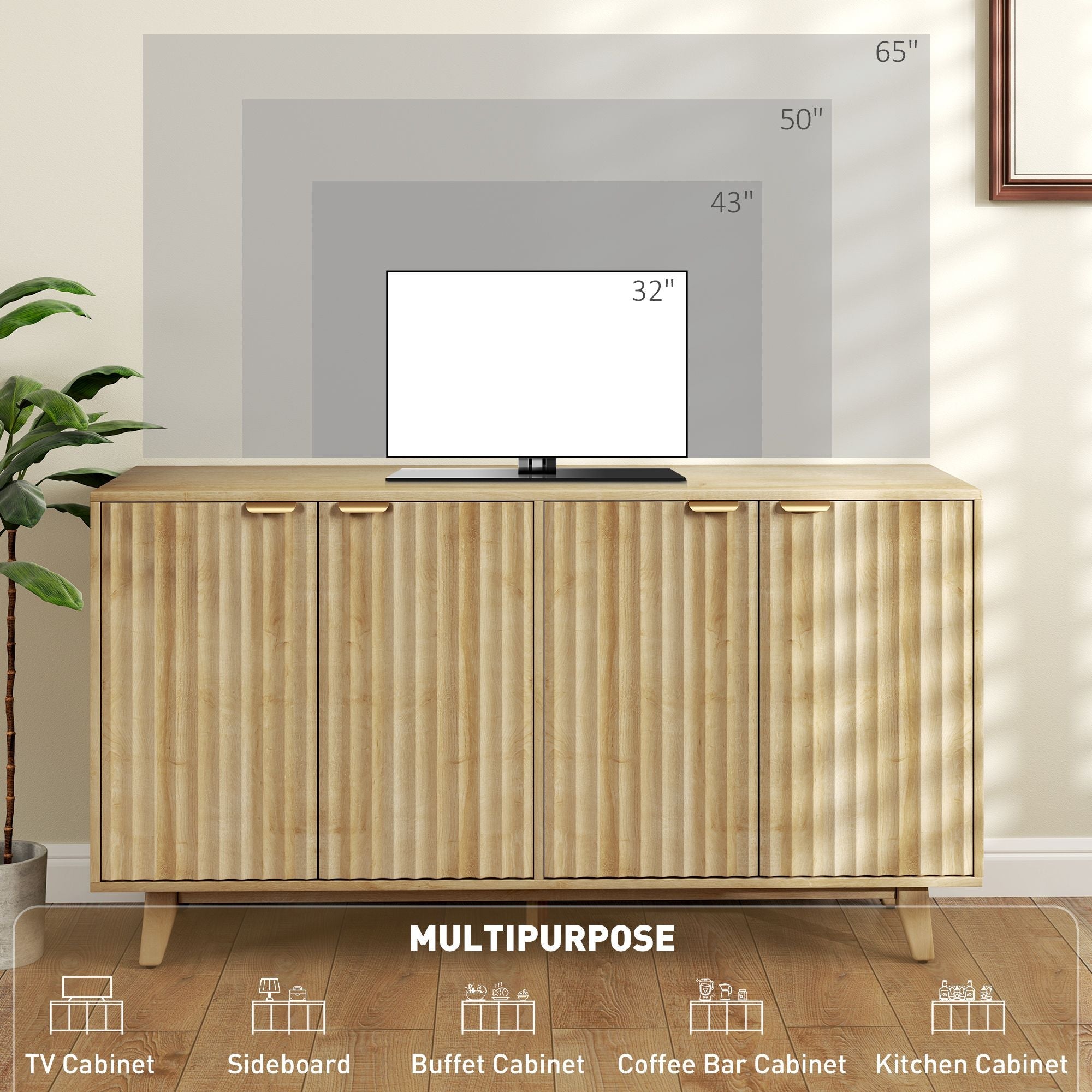 55" Fluted Sideboard Buffet Cabinet by Homcom - Comfortable Living Decor