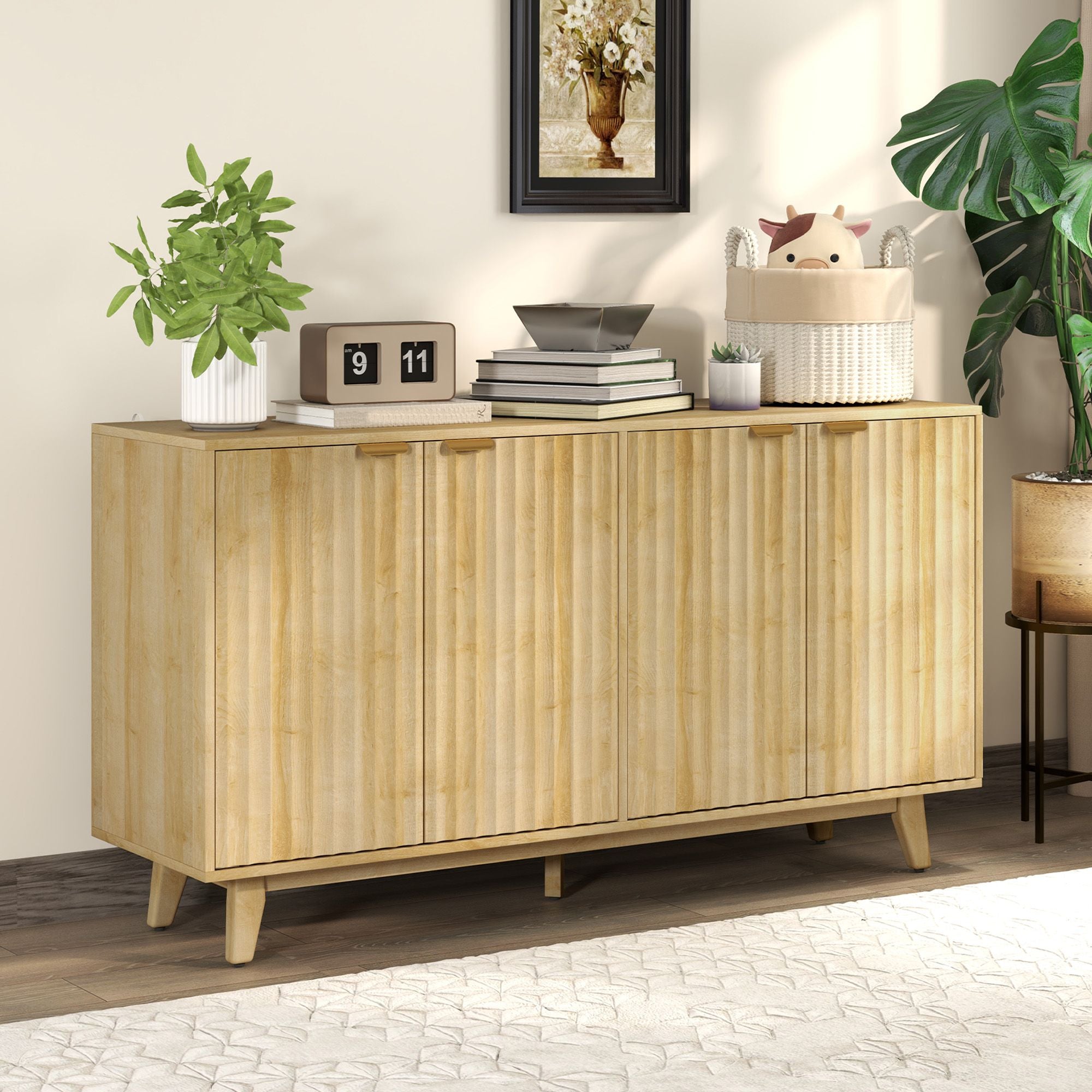 55" Fluted Sideboard Buffet Cabinet by Homcom - Comfortable Living Decor