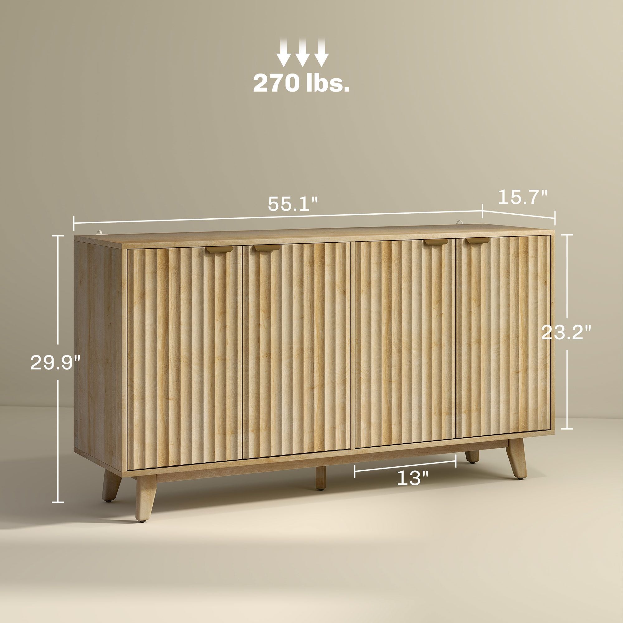 55" Fluted Sideboard Buffet Cabinet by Homcom - Comfortable Living Decor