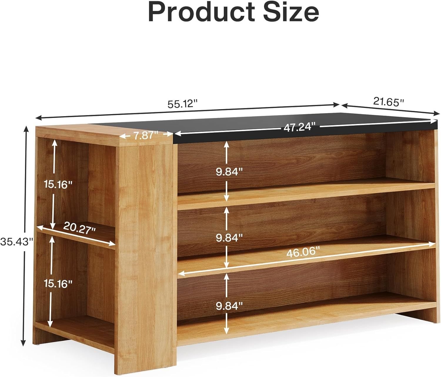 55" Kitchen Island Wood Kitchen Vintage Brown - Comfortable Living Decor