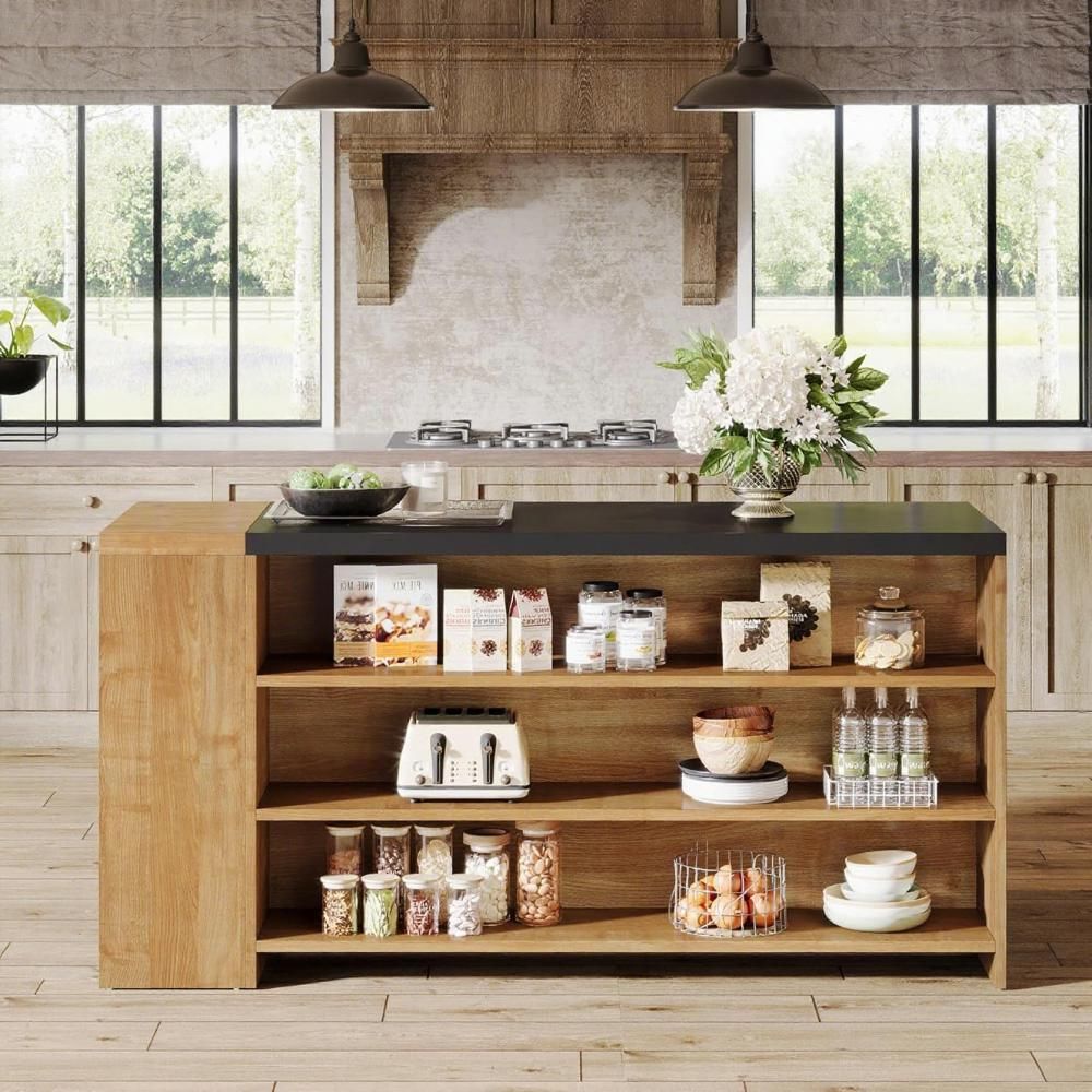 55" Kitchen Island Wood Kitchen Vintage Brown - Comfortable Living Decor