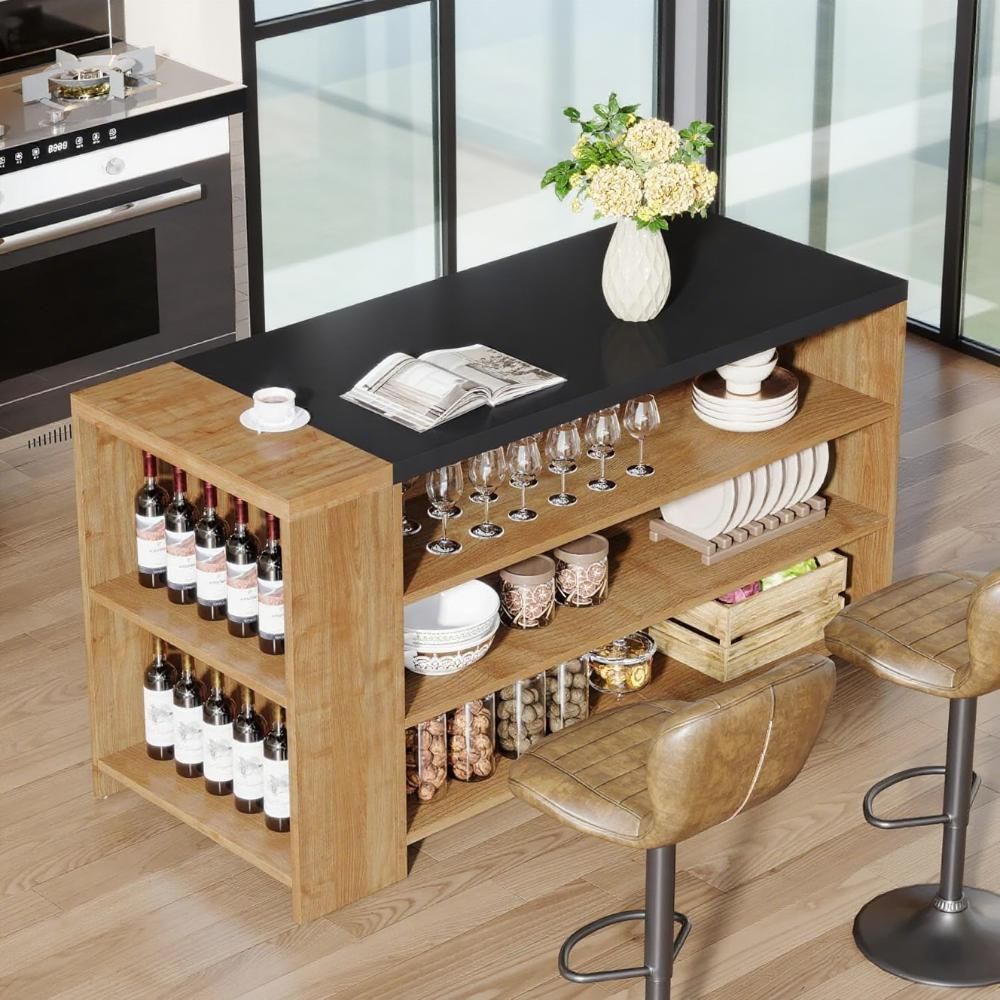 55" Kitchen Island Wood Kitchen Vintage Brown - Comfortable Living Decor
