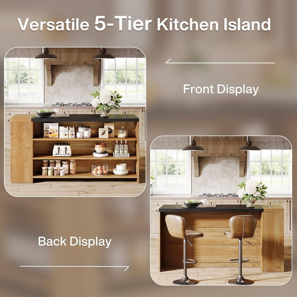 55" Kitchen Island Wood Kitchen Vintage Brown - Comfortable Living Decor