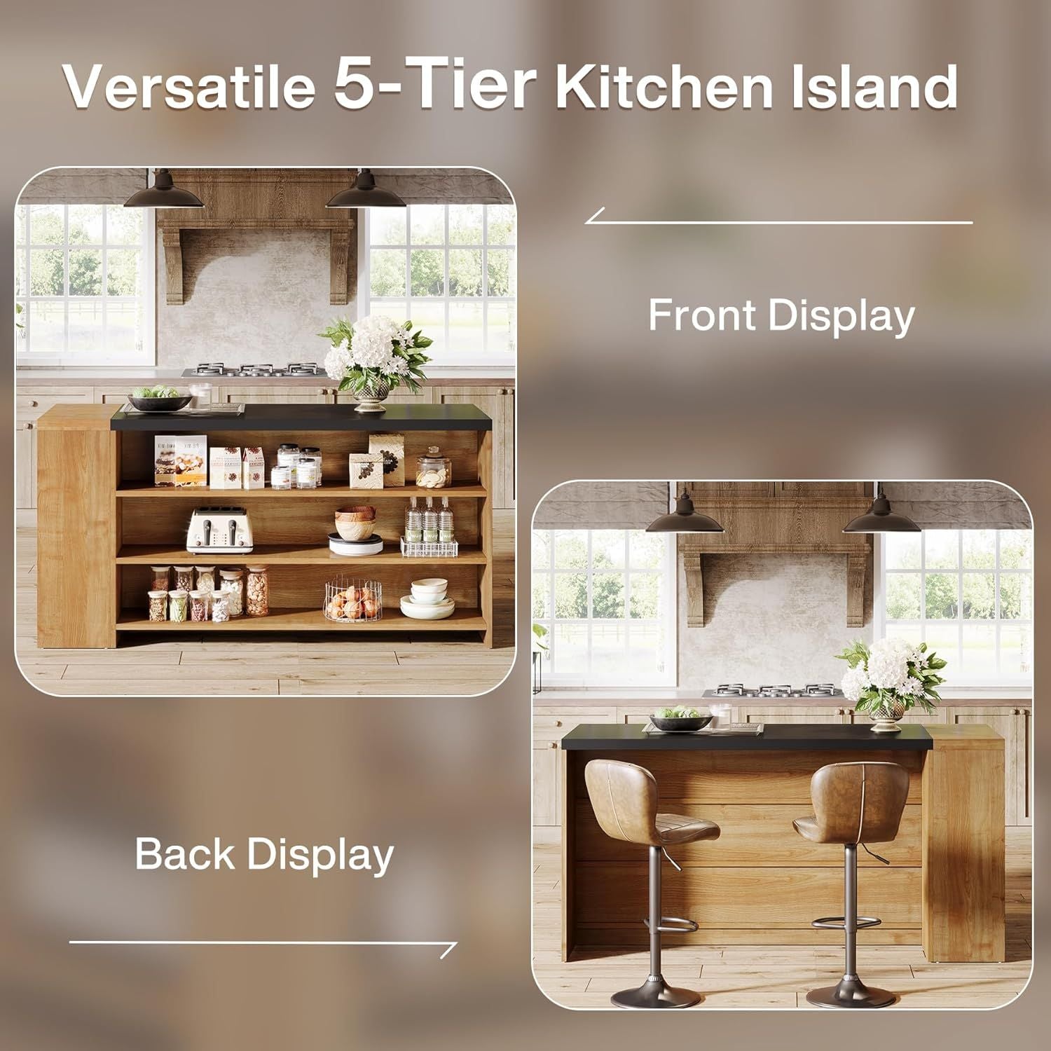 55" Kitchen Island Wood Kitchen Vintage Brown - Comfortable Living Decor