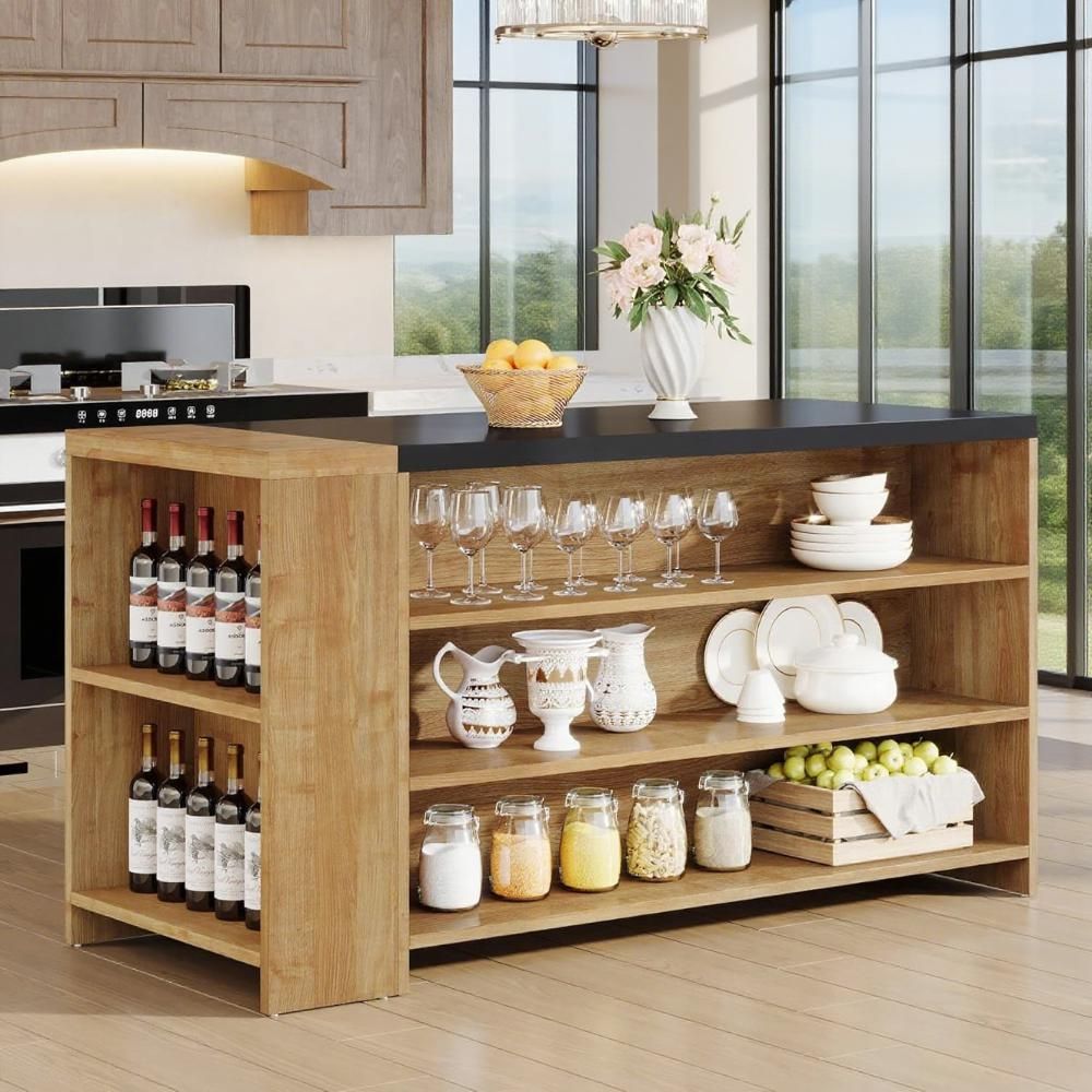 55" Kitchen Island Wood Kitchen Vintage Brown - Comfortable Living Decor