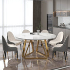59.1" Affordable Luxury Modern Round Sintered Stone Dining Table White Seats 6 - 8 People - Comfortable Living Decor