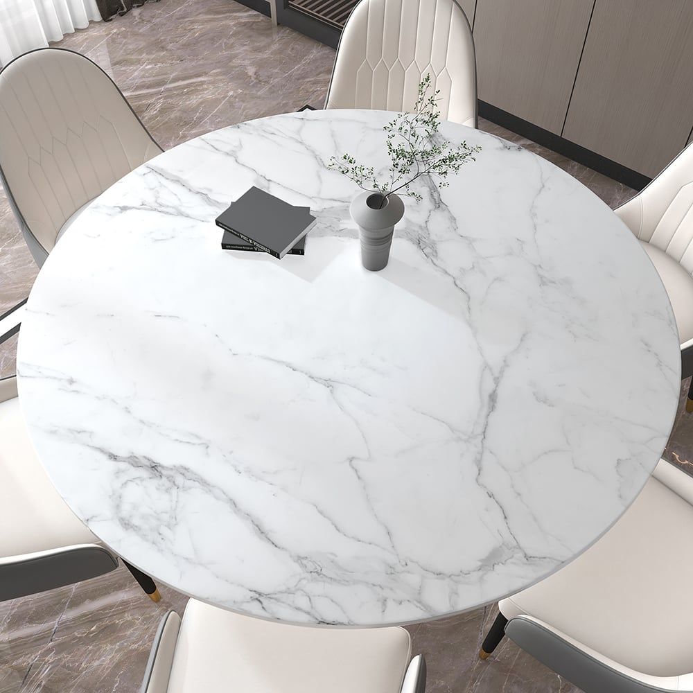 59.1" Affordable Luxury Modern Round Sintered Stone Dining Table White Seats 6 - 8 People - Comfortable Living Decor