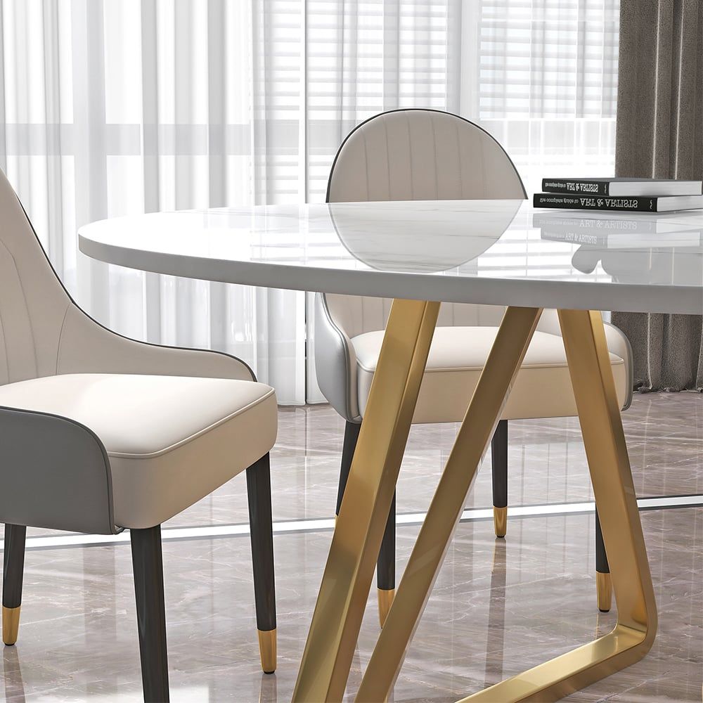 59.1" Affordable Luxury Modern Round Sintered Stone Dining Table White Seats 6 - 8 People - Comfortable Living Decor