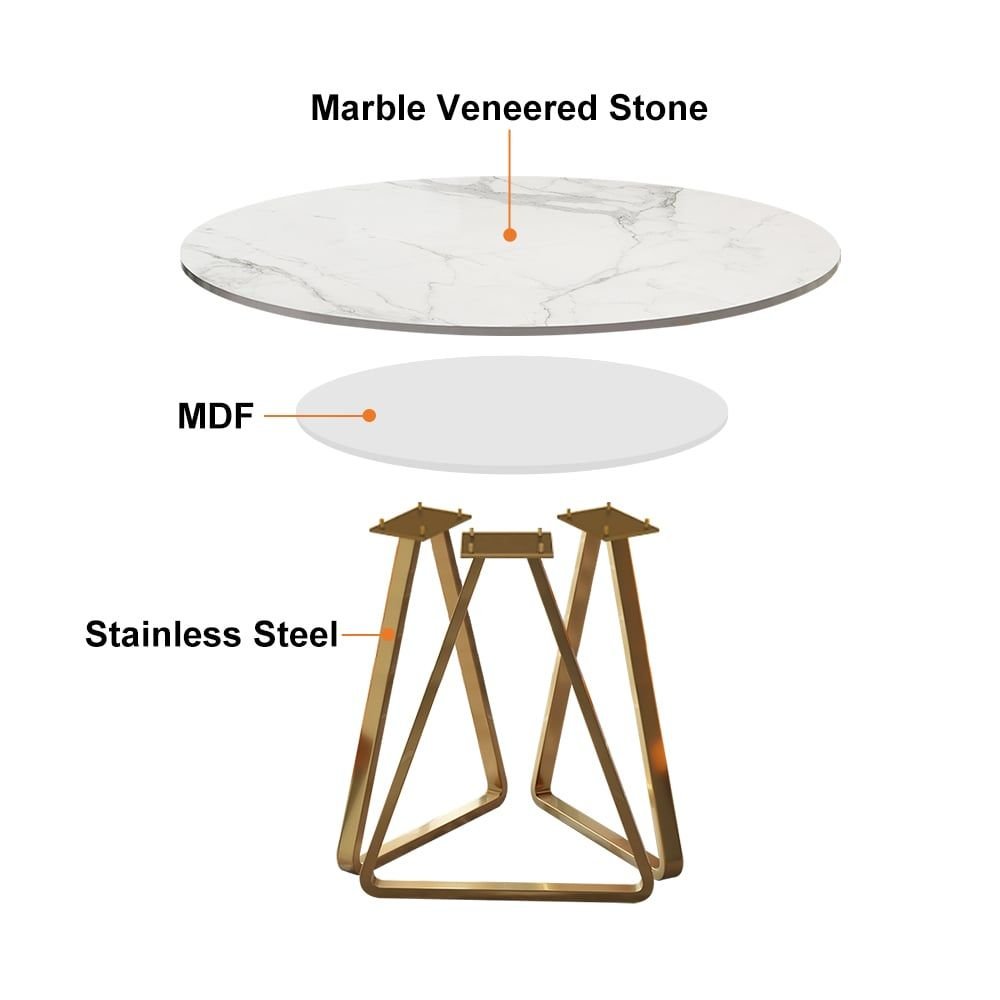 59.1" Affordable Luxury Modern Round Sintered Stone Dining Table White Seats 6 - 8 People - Comfortable Living Decor