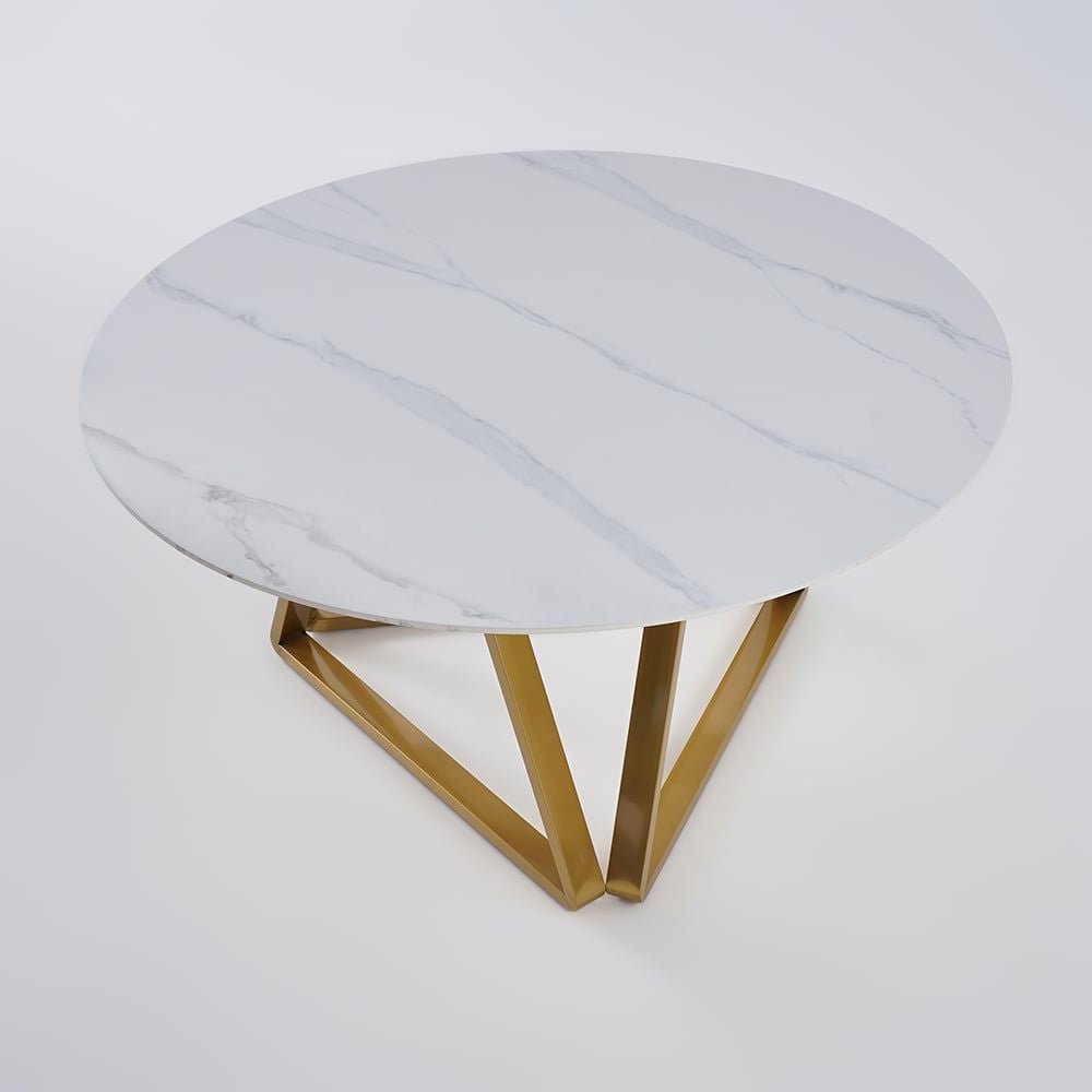 59.1" Affordable Luxury Modern Round Sintered Stone Dining Table White Seats 6 - 8 People - Comfortable Living Decor