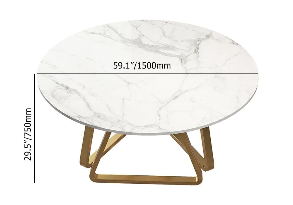 59.1" Affordable Luxury Modern Round Sintered Stone Dining Table White Seats 6 - 8 People - Comfortable Living Decor