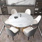 59.1" Affordable Luxury Modern Round Sintered Stone Dining Table White Seats 6 - 8 People - Comfortable Living Decor