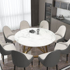 59.1" Affordable Luxury Modern Round Sintered Stone Dining Table White Seats 6 - 8 People - Comfortable Living Decor