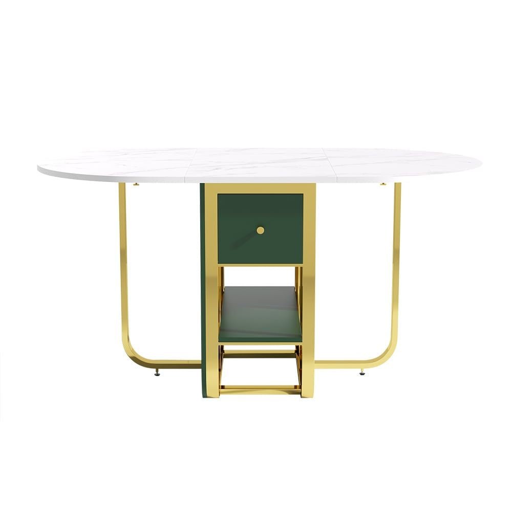 59.1" Modern Rectangle Leaf Folding Wood Dining Table with Storage Seats 4 - 6 People - Comfortable Living Decor