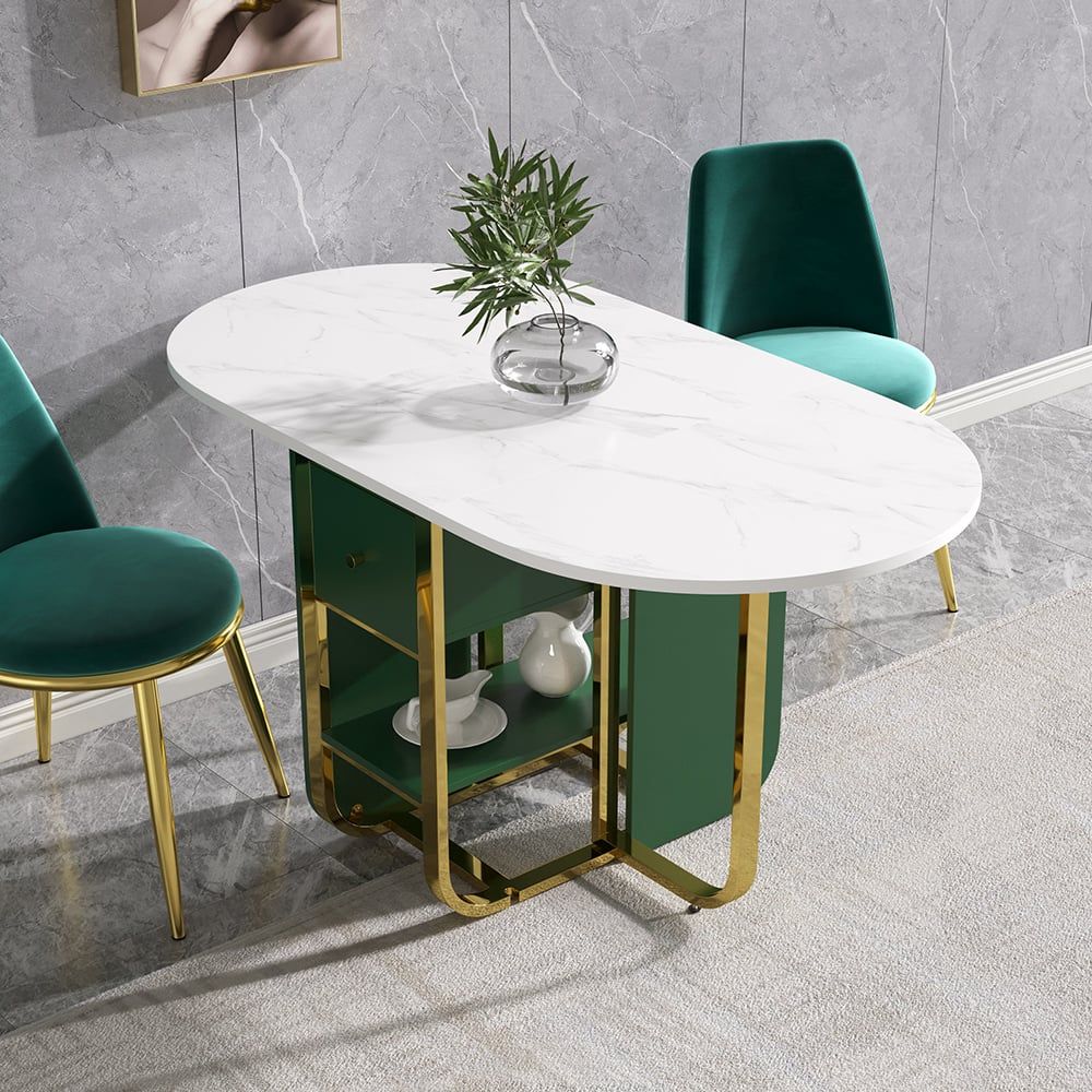 59.1" Modern Rectangle Leaf Folding Wood Dining Table with Storage Seats 4 - 6 People - Comfortable Living Decor
