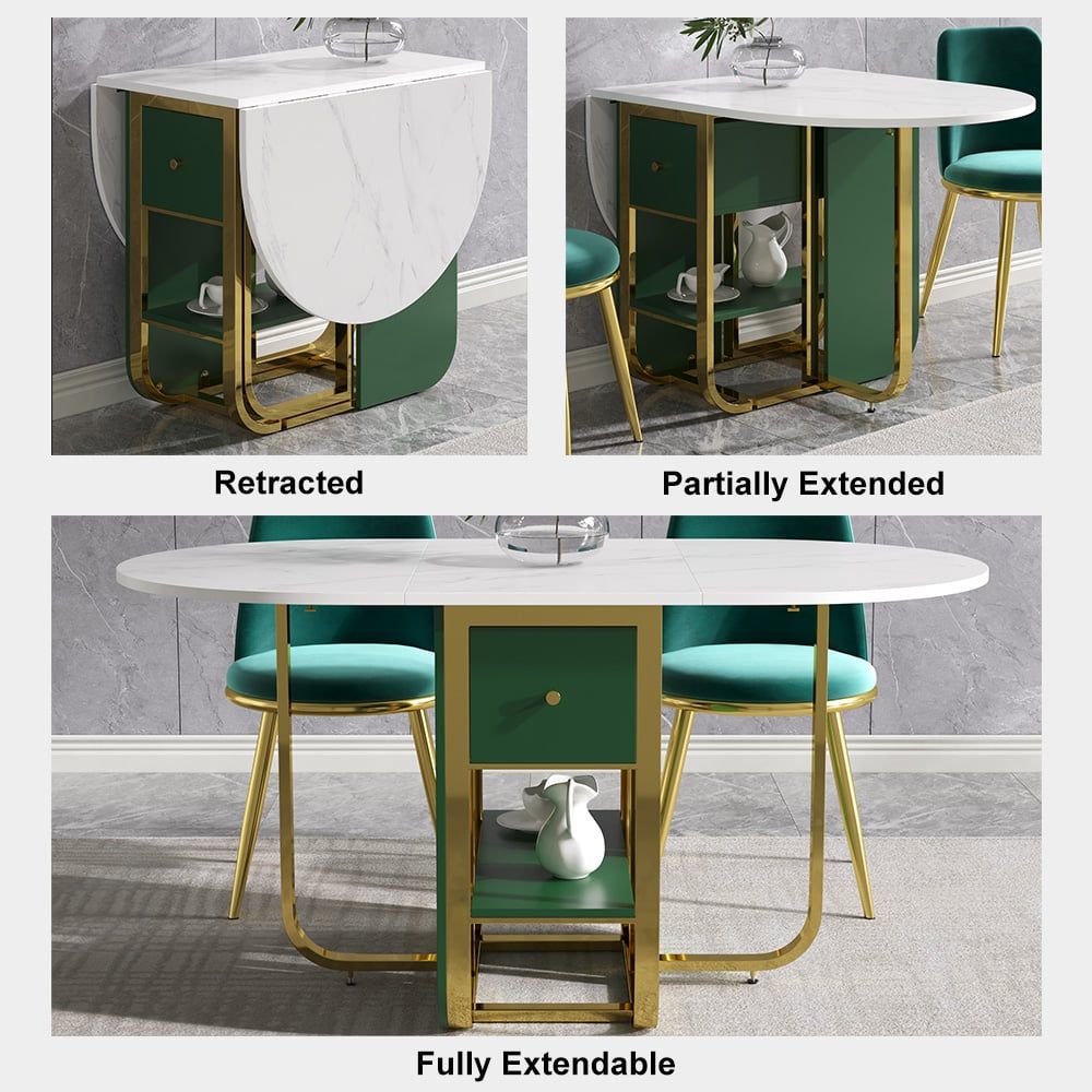 59.1" Modern Rectangle Leaf Folding Wood Dining Table with Storage Seats 4 - 6 People - Comfortable Living Decor