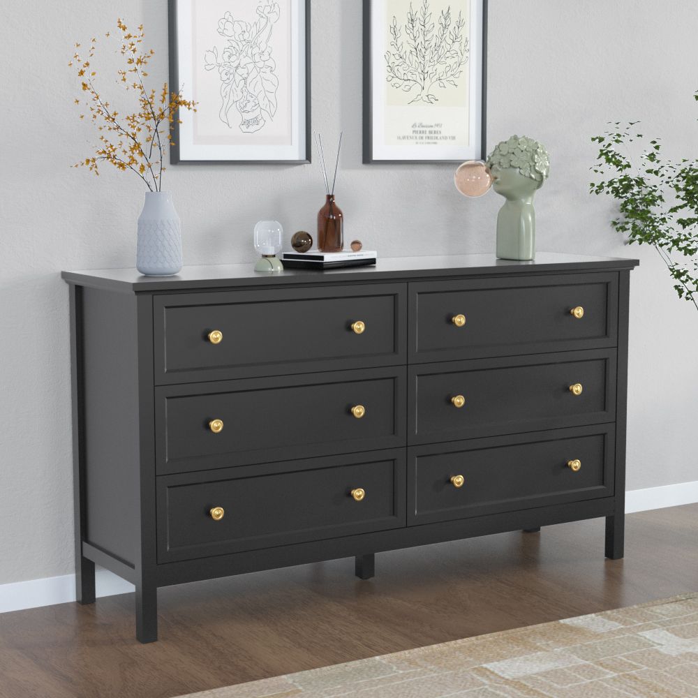 6 Drawer Dresser For Bedroom, Wood Storage Cabinet With Black Handles, Modern Closet Of Drawers for Living Room - Comfortable Living Decor