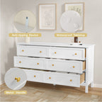 6 Drawer Dresser For Bedroom, Wood Storage Cabinet With Black Handles, Modern Closet Of Drawers for Living Room - Comfortable Living Decor