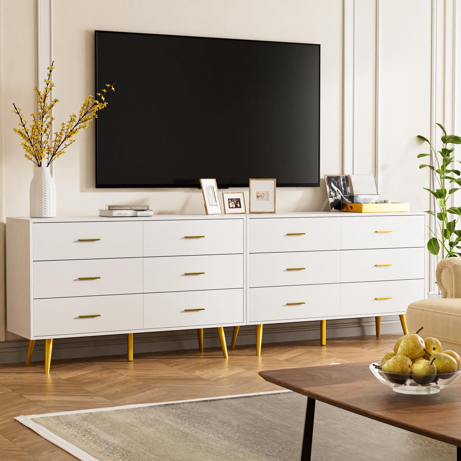 6 Drawer Dresser For Bedroom, Wood Storage Cabinet With Black Handles, Modern Closet Of Drawers for Living Room - Comfortable Living Decor