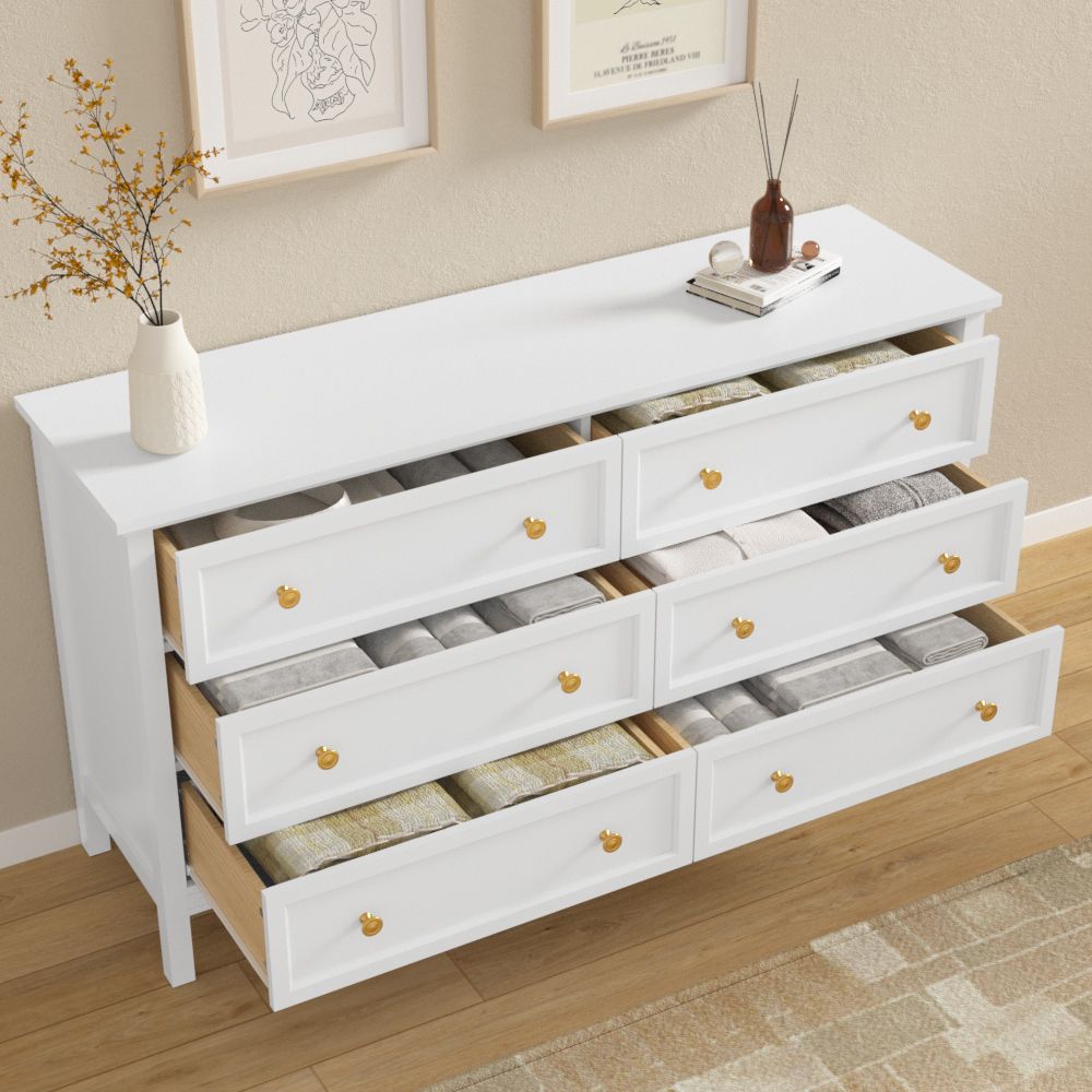 6 Drawer Dresser For Bedroom, Wood Storage Cabinet With Black Handles, Modern Closet Of Drawers for Living Room - Comfortable Living Decor